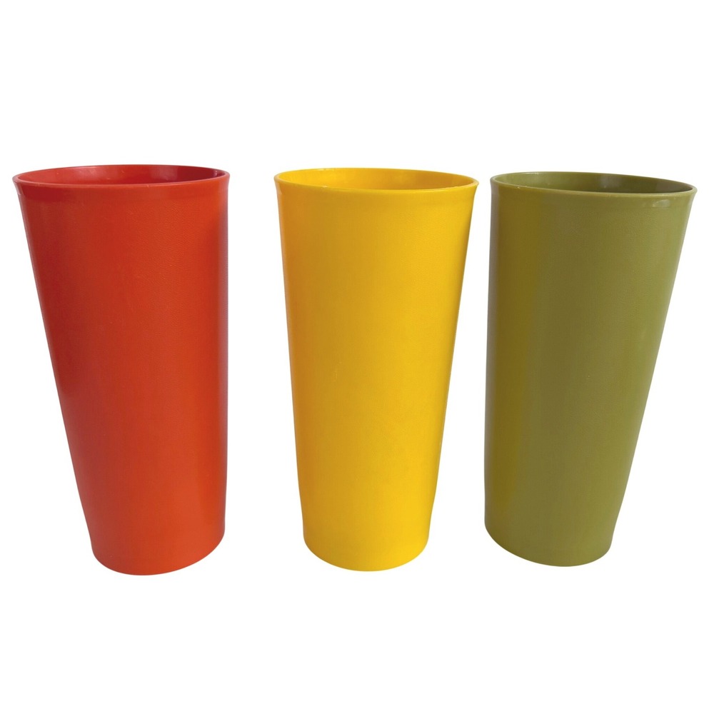 Vintage 1970s Tupperware 873 Tumblers Set of 3 Orange Yellow Green 12 Oz